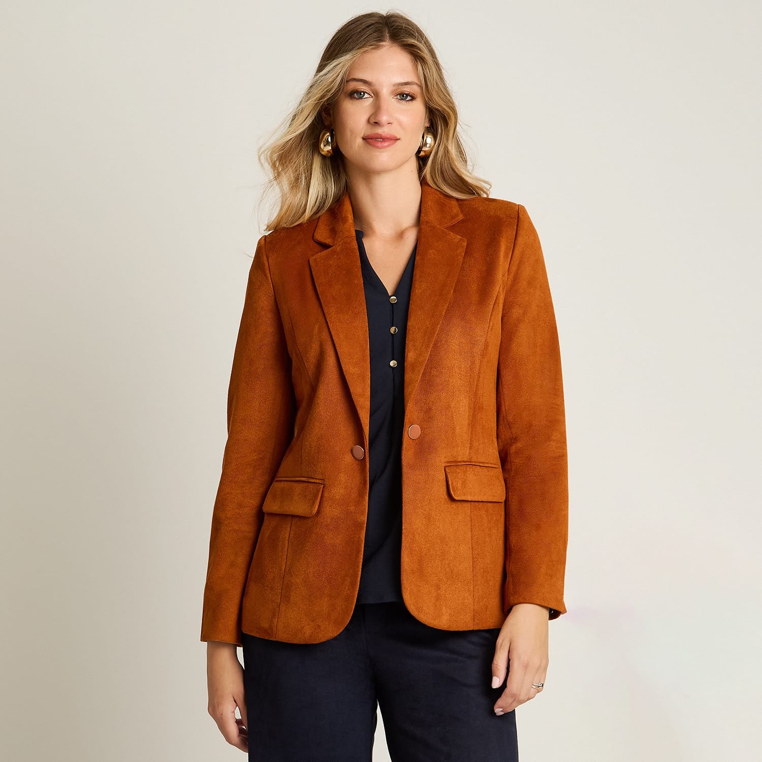 Blazer Terracota Manga Larga Elasticidad Nula Con Forro Calce Normal Tela Plano